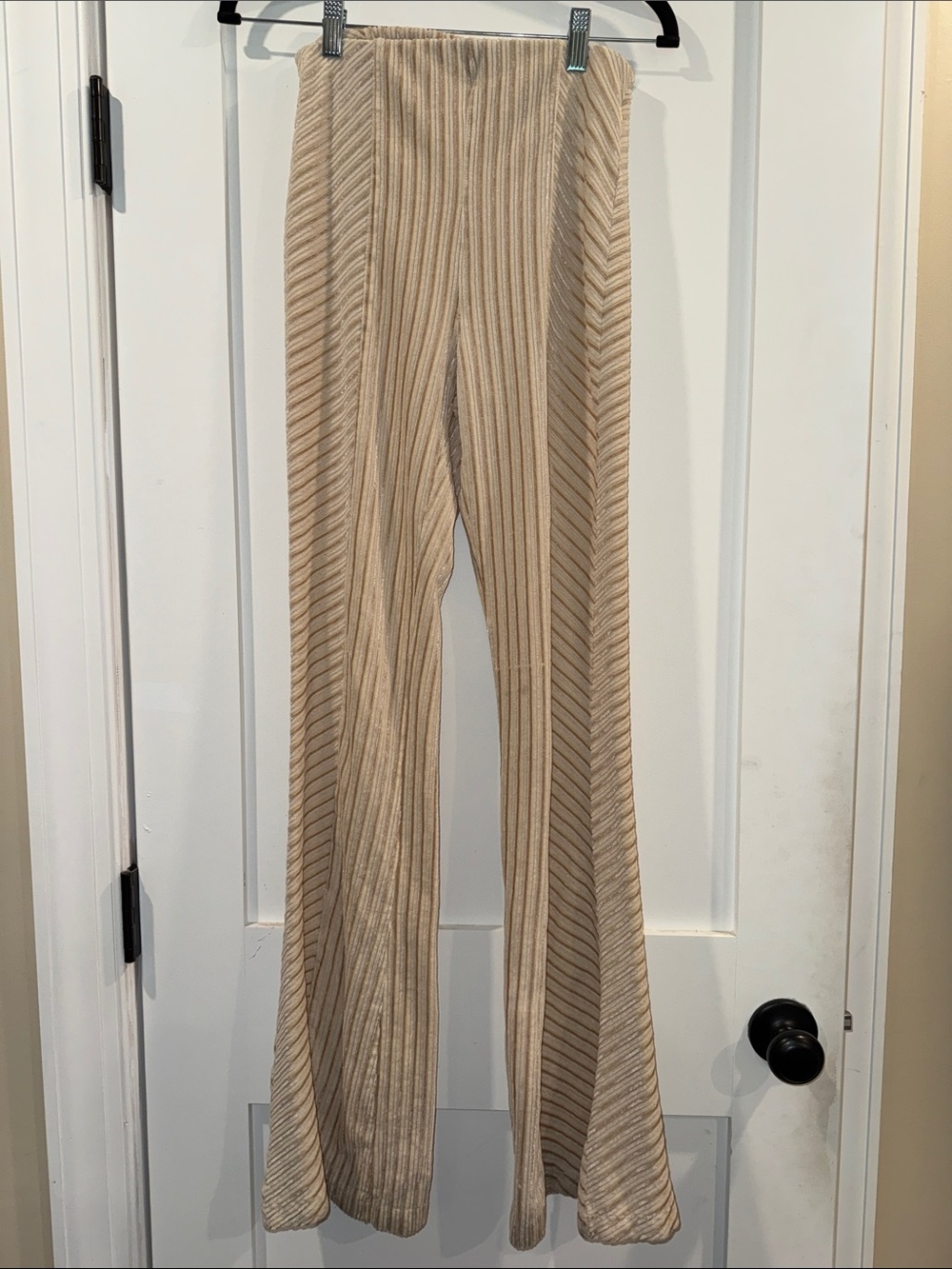 Free People Cream Ribbed Flare Knit Pants